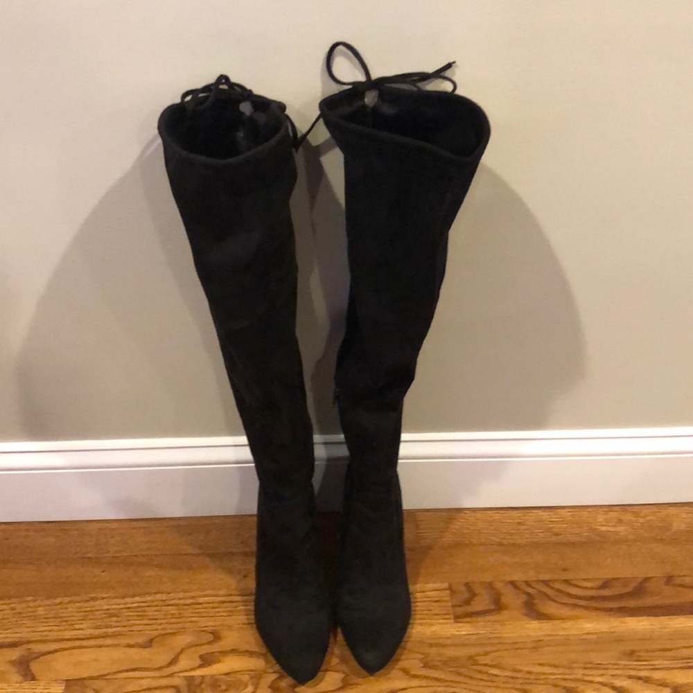 Unisa Black Fabric Over-The-Knee Boots, 3.5 inch heel, Size 10